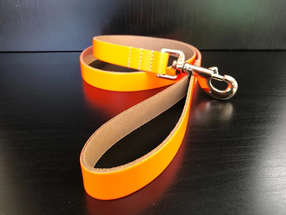 Dog Leads - Leather - Approx. 40 inch (110cm) length x 3/4 inch (19mm) width - Fluorescent Orange