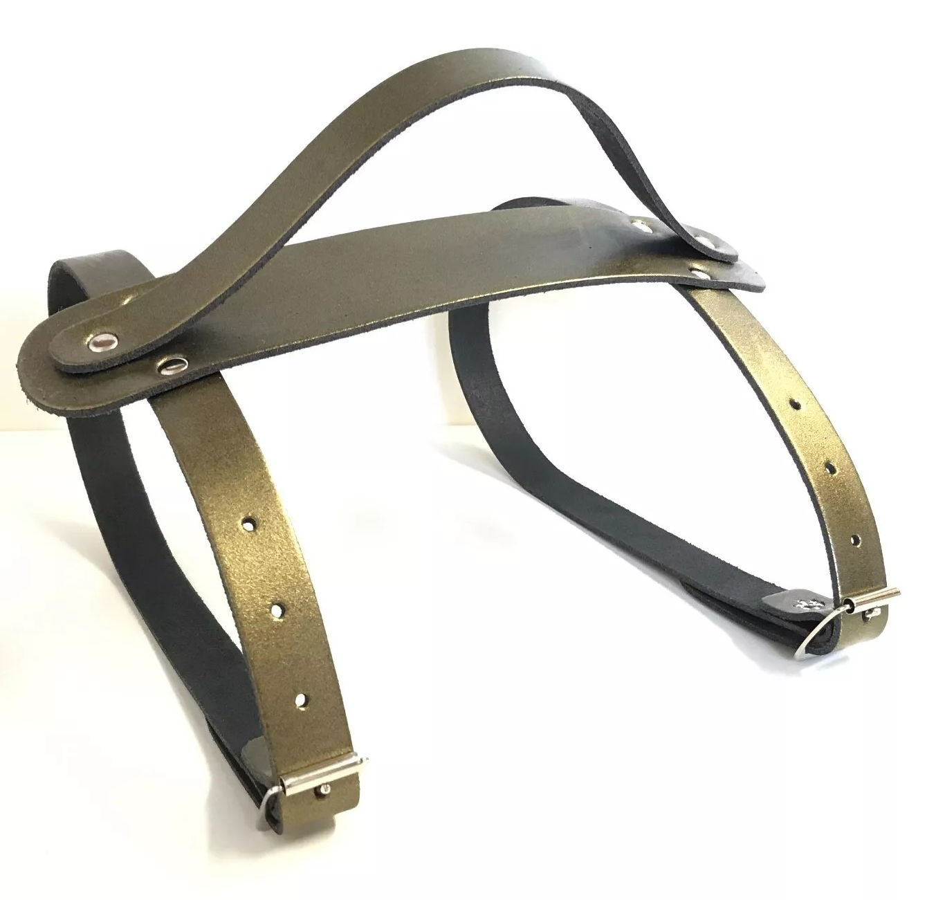 Leather Carrier Straps with Handle - for Picnic / Travel Rugs / Yoga Mats (Khaki Metallic)