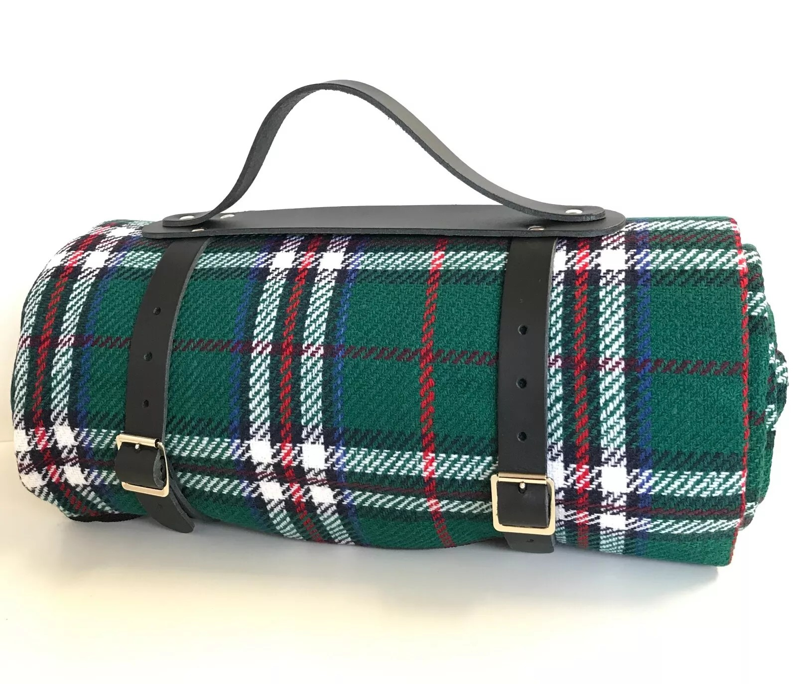 Leather Carrier Straps with Handle - for Picnic / Travel Rugs / Yoga Mats (Black)