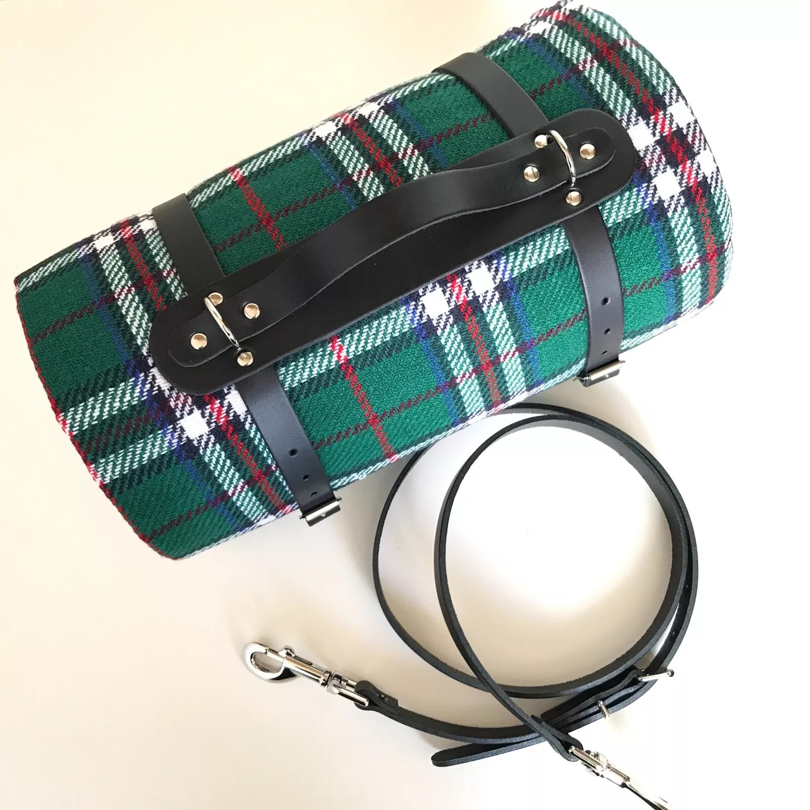 Leather Carrier Straps with Handle & Strap- for Picnic / Travel Rugs / Yoga Mats (Black)