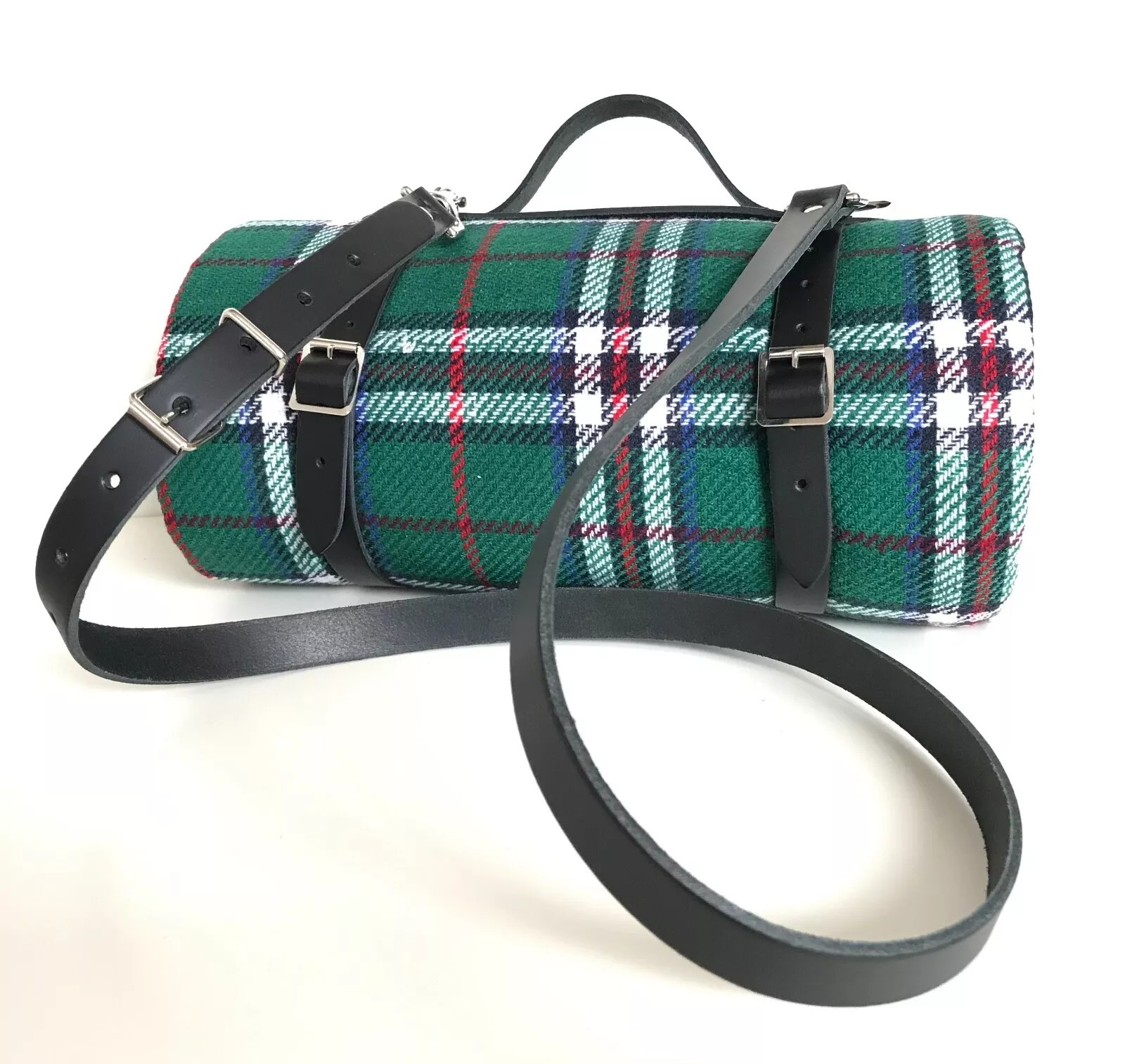 Leather Carrier Straps with Handle & Strap- for Picnic / Travel Rugs / Yoga Mats (Black)