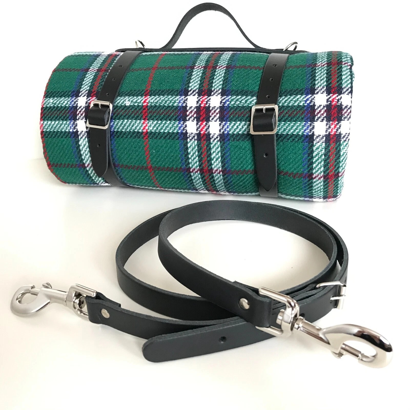 Leather Carrier Straps with Handle & Strap- for Picnic / Travel Rugs / Yoga Mats (Black)