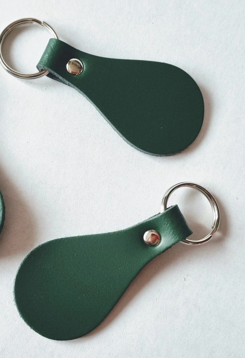 Leather Key Fob / Key Ring - Pear - Various Colours - Qty Options (Dark Green, 5)