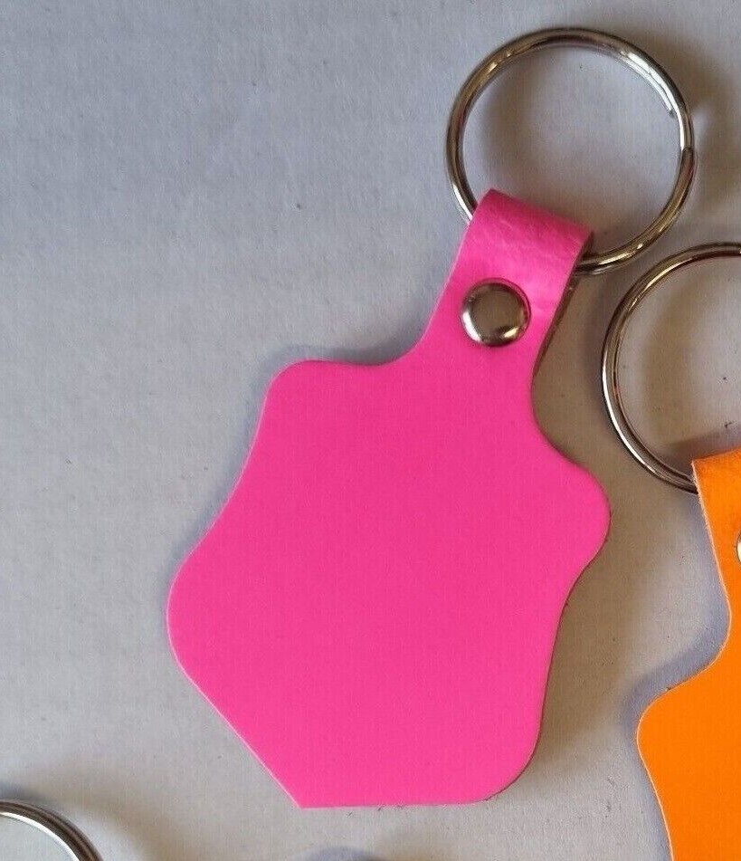 Leather Key Fob / Key Ring - Shield - Various Colours - Qty Options (Fluorescent Pink, 5)
