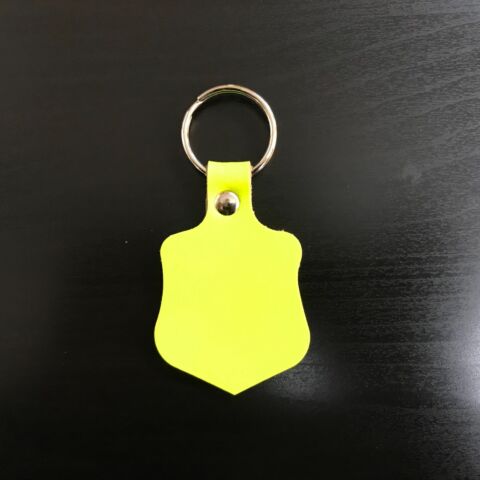 Leather Key Fob / Key Ring - Shield - Various Colours - Qty Options (Fluorescent Yellow, 5)