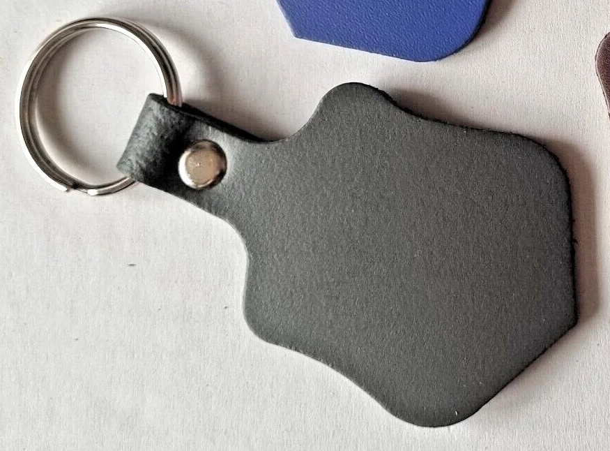 Leather Key Fob / Key Ring - Shield - Various Colours - Qty Options (Grey, 1)