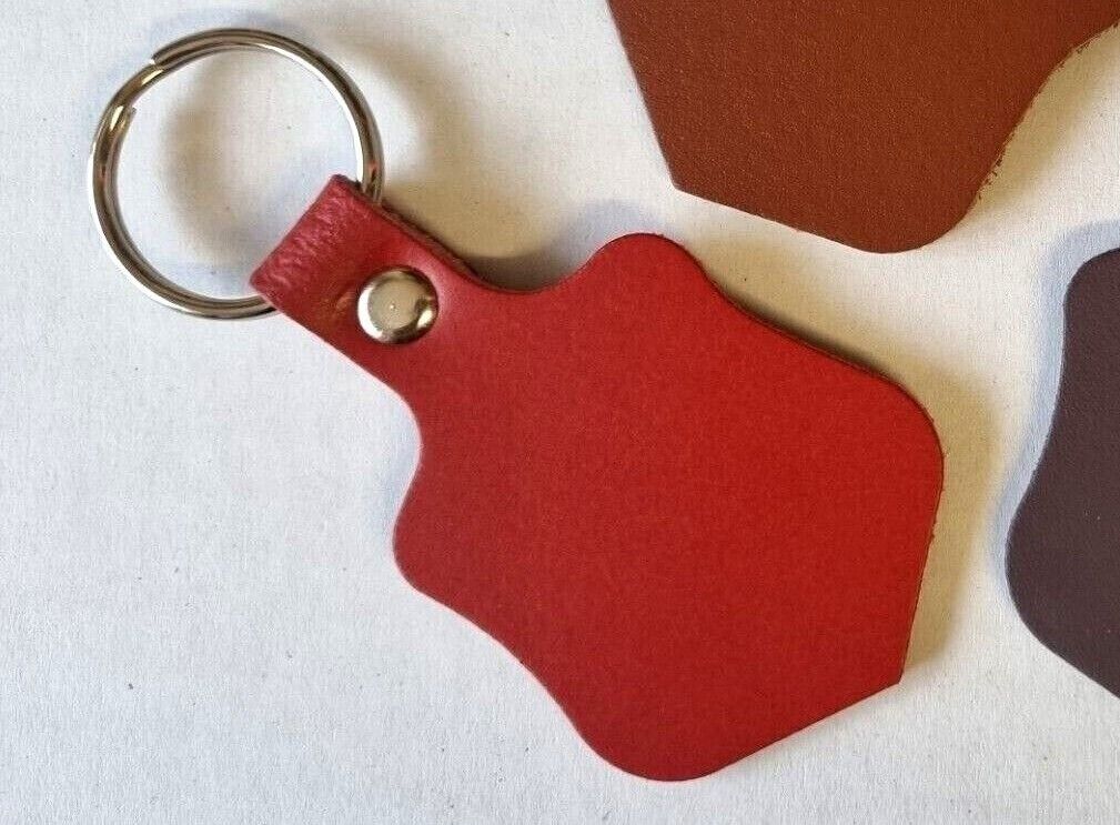 Leather Key Fob / Key Ring - Shield - Various Colours - Qty Options (Red, 5)